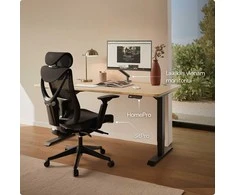 Elektrinis reguliuojamo aukščio stalas Desktronic HomePro Bambukas/Juodas, 200x80cm, Dvigubas motoras, USB ir USB-C įkrovimo lizdai