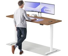 Elektrinis reguliuojamo aukščio stalas Desktronic HomePro Baltas/Riešutmedis, 200x80cm, Dvigubas motoras, USB ir USB-C įkrovimo lizdai