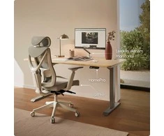 Elektrinis reguliuojamo aukščio stalas Desktronic HomePro Bambukas/Pilkas, 140x70cm, Dvigubas motoras, USB ir USB-C įkrovimo lizdai