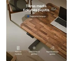 Elektrinis reguliuojamo aukščio stalas Desktronic HomePro Riešutmedžio masyvas/Juodas, 200x80cm, Dvigubas motoras, USB ir USB-C įkrovimo lizdai