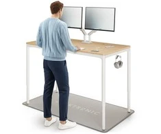 Elektrinis Reguliuojamo Aukščio Stalas Desktronic HomeMax Baltas/Bambukas, 160x80cm, Keturi varikliai, Magnetinis kabelių laikiklis