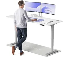 Elektrinis reguliuojamo aukščio stalas Desktronic HomePro Pilkas/Baltas, 200x80cm, Dvigubas motoras, USB ir USB-C įkrovimo lizdai