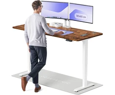 Elektrinis reguliuojamo aukščio stalas Desktronic HomePro Riešutmedžio masyvas/Baltas, 180x80cm, Dvigubas motoras, USB ir USB-C įkrovimo lizdai