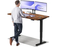 Elektrinis reguliuojamo aukščio stalas Desktronic HomePro Riešutmedžio masyvas/Juodas, 160x80cm, Dvigubas motoras, USB ir USB-C įkrovimo lizdai