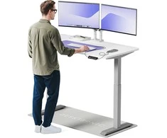 Elektrinis reguliuojamo aukščio stalas Desktronic HomeOne Pilkas/Baltas, 140x70cm, Dvigubas motoras, USB ir USB-C įkrovimo lizdai