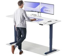 Elektrinis reguliuojamo aukščio stalas Desktronic HomePro Mėlynas/Baltas, 200x80cm, Dvigubas motoras, USB ir USB-C įkrovimo lizdai