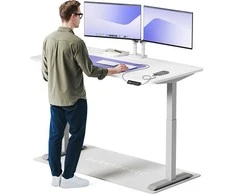 Elektrinis reguliuojamo aukščio stalas Desktronic HomeOne Pilkas/Baltas, 160x80cm, Dvigubas motoras, USB ir USB-C įkrovimo lizdai