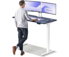 Elektrinis reguliuojamo aukščio stalas Desktronic HomePro Baltas/Mėlynas, 140x70cm, Dvigubas motoras, USB ir USB-C įkrovimo lizdai