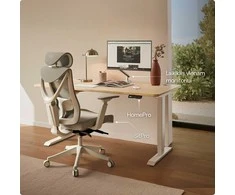 Elektrinis reguliuojamo aukščio stalas Desktronic HomePro Bambukas/Baltas, 160x80cm, Dvigubas motoras, USB ir USB-C įkrovimo lizdai