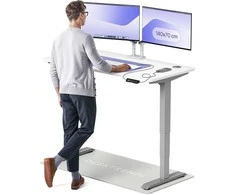 Elektrinis reguliuojamo aukščio stalas Desktronic HomePro Pilkas/Baltas, 140x70cm, Dvigubas motoras, USB ir USB-C įkrovimo lizdai