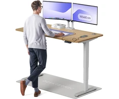 Elektrinis reguliuojamo aukščio stalas Desktronic HomePro Ąžuolo masyvas/Pilkas, 160x80cm, Dvigubas motoras, USB ir USB-C įkrovimo lizdai