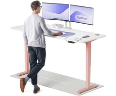 Elektrinis reguliuojamo aukščio stalas Desktronic HomePro Rožinis/Baltas, 200x80cm, Dvigubas motoras, USB ir USB-C įkrovimo lizdai
