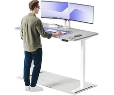 Elektrinis reguliuojamo aukščio stalas Desktronic HomeOne Baltas/Pilkas, 160x80cm, Dvigubas motoras, USB ir USB-C įkrovimo lizdai