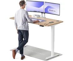 Elektrinis reguliuojamo aukščio stalas Desktronic HomePro Bambukas/Baltas, 160x80cm, Dvigubas motoras, USB ir USB-C įkrovimo lizdai