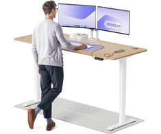 Elektrinis reguliuojamo aukščio stalas Desktronic HomePro Bambukas/Baltas, 200x80cm, Dvigubas motoras, USB ir USB-C įkrovimo lizdai