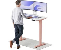 Elektrinis reguliuojamo aukščio stalas Desktronic HomePro Rožinis/Baltas, 120x60cm, Dvigubas motoras, USB ir USB-C įkrovimo lizdai