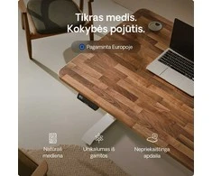 Elektrinis reguliuojamo aukščio stalas Desktronic HomePro Riešutmedžio masyvas/Baltas, 200x80cm, Dvigubas motoras, USB ir USB-C įkrovimo lizdai