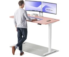 Elektrinis reguliuojamo aukščio stalas Desktronic HomePro Baltas/Rožinis, 160x80cm, Dvigubas motoras, USB ir USB-C įkrovimo lizdai