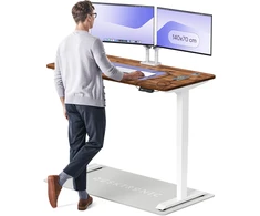 Elektrinis reguliuojamo aukščio stalas Desktronic HomePro Riešutmedžio masyvas/Baltas, 140x70cm, Dvigubas motoras, USB ir USB-C įkrovimo lizdai