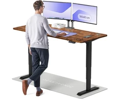 Elektrinis reguliuojamo aukščio stalas Desktronic HomePro Riešutmedžio masyvas/Juodas, 180x80cm, Dvigubas motoras, USB ir USB-C įkrovimo lizdai