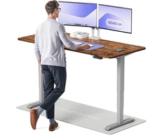 Elektrinis reguliuojamo aukščio stalas Desktronic HomePro Riešutmedžio masyvas/Pilkas, 180x80cm, Dvigubas motoras, USB ir USB-C įkrovimo lizdai