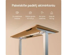 Elektrinis reguliuojamo aukščio stalas Desktronic HomePro Bambukas/Baltas, 180x80cm, Dvigubas motoras, USB ir USB-C įkrovimo lizdai