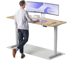 Elektrinis reguliuojamo aukščio stalas Desktronic HomePro Bambukas/Pilkas, 200x80cm, Dvigubas motoras, USB ir USB-C įkrovimo lizdai