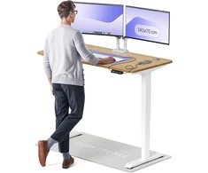 Elektrinis reguliuojamo aukščio stalas Desktronic HomePro Ąžuolo masyvas/Baltas, 140x70cm, Dvigubas motoras, USB ir USB-C įkrovimo lizdai