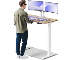 Elektrinis reguliuojamo aukščio stalas Desktronic HomeOne Bambukas/Baltas, 120x60cm, Dvigubas motoras, USB ir USB-C įkrovimo lizdai