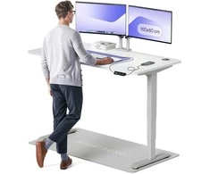 Elektrinis reguliuojamo aukščio stalas Desktronic HomePro Pilkas/Baltas, 160x80cm, Dvigubas motoras, USB ir USB-C įkrovimo lizdai