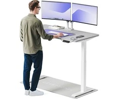 Elektrinis reguliuojamo aukščio stalas Desktronic HomeOne Baltas/Pilkas, 140x70cm, Dvigubas motoras, USB ir USB-C įkrovimo lizdai