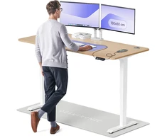 Elektrinis reguliuojamo aukščio stalas Desktronic HomePro Bambukas/Baltas, 180x80cm, Dvigubas motoras, USB ir USB-C įkrovimo lizdai