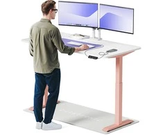 Elektrinis reguliuojamo aukščio stalas Desktronic HomeOne Rožinis/Baltas, 160x80cm, Dvigubas motoras, USB ir USB-C įkrovimo lizdai