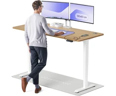 Elektrinis reguliuojamo aukščio stalas Desktronic HomePro Ąžuolo masyvas/Baltas, 180x80cm, Dvigubas motoras, USB ir USB-C įkrovimo lizdai