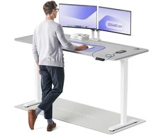 Elektrinis reguliuojamo aukščio stalas Desktronic HomePro Baltas/Pilkas, 200x80cm, Dvigubas motoras, USB ir USB-C įkrovimo lizdai