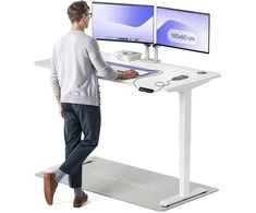 Elektrinis reguliuojamo aukščio stalas Desktronic HomePro Baltas/Baltas, 160x80cm, Dvigubas motoras, USB ir USB-C įkrovimo lizdai