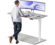 Elektrinis reguliuojamo aukščio stalas Desktronic HomePro Baltas/Pilkas, 160x80cm, Dvigubas motoras, USB ir USB-C įkrovimo lizdai