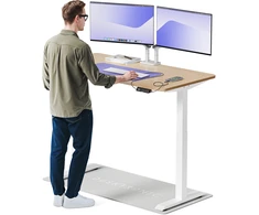 Elektrinis reguliuojamo aukščio stalas Desktronic HomeOne Bambukas/Baltas, 140x70cm, Dvigubas motoras, USB ir USB-C įkrovimo lizdai