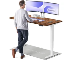 Elektrinis reguliuojamo aukščio stalas Desktronic HomePro Riešutmedžio masyvas/Baltas, 160x80cm, Dvigubas motoras, USB ir USB-C įkrovimo lizdai