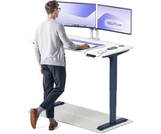 Elektrinis reguliuojamo aukščio stalas Desktronic HomePro Mėlynas/Baltas, 140x70cm, Dvigubas motoras, USB ir USB-C įkrovimo lizdai