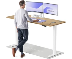 Elektrinis reguliuojamo aukščio stalas Desktronic HomePro Ąžuolo masyvas/Baltas, 200x80cm, Dvigubas motoras, USB ir USB-C įkrovimo lizdai
