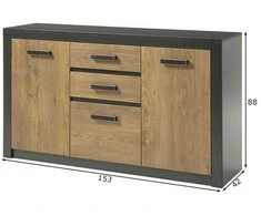 Komoda Brügge, 153 cm, kaštonas/pilka