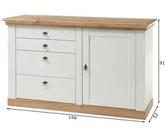 Komoda Imv Landhaus, 144 cm, baltoji pušis/ąžuolas