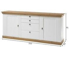 Komoda Imv Landhaus, 210 cm, baltoji pušis/ąžuolas