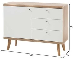 Komoda Imv Lena, 107x40xH83 cm, balta/ąžuolas