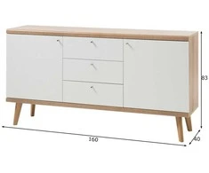 Komoda Imv Lena, 160x40xH83 cm, balta/ąžuolas