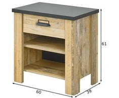 Naktinė spintelė Imv Sherwood, 60x39xH61 cm, ruda/pilka