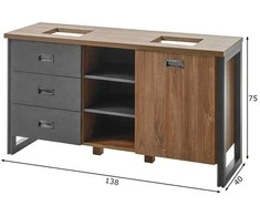 Praustuvo spintelė + 2 praustuvės Detroit, ąžuolas/pilkas