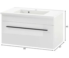 Praustuvo spintelė + praustuvė Cantara, 80 cm, baltas blizgesys