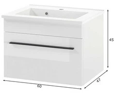Praustuvo spintelė + praustuvė Cantara, 60 cm, baltas blizgesys